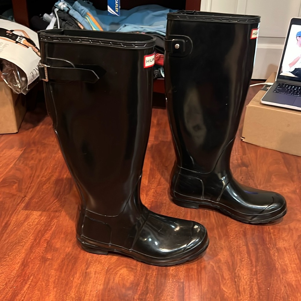 size 8 Hunter Tall Gloss Black Rain Boots Women’s - Picture 3 of 7
